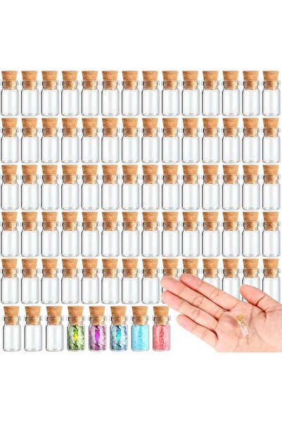 Generic 100 Pack 1ml Mini Glass Jars, Tiny Clear Vials with Cork Stoppers for...