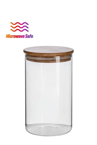 Generic AKDC Borosilicate Glass Jar With Bamboo Lid, 1 Litre Capacity