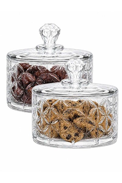 Generic 2 Pcs Glass Candy Jar with Lid 310ml – Clear Crystal Diamond Cut Stac...