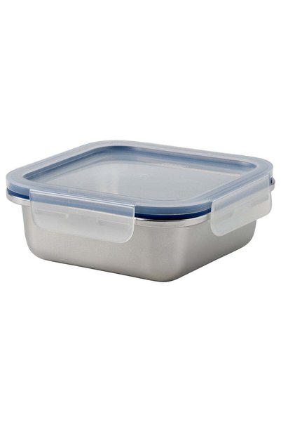 Generic Food container with lid, square stainless steel/plastic, 600 ml