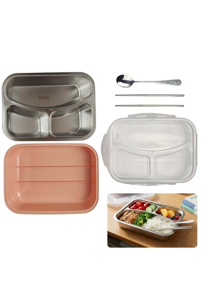 Generic Stainless Steel Lunch Box with 3 Compartments, SUS304 Inner Tray, Spo...