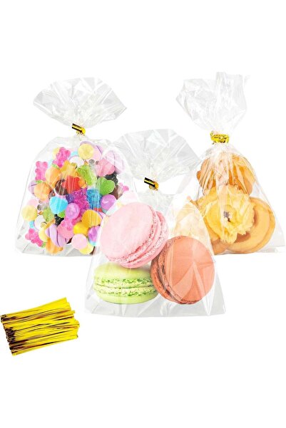 Generic 100 PCS Clear Treat Bags with Twist Ties & Bows Cellophane Gift Bags ...