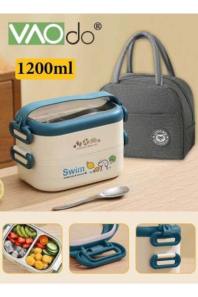 Generic 2PCS 1200ML Lunch Box with Lunch Bag, 304 Stainless Steel Bento Box, ...