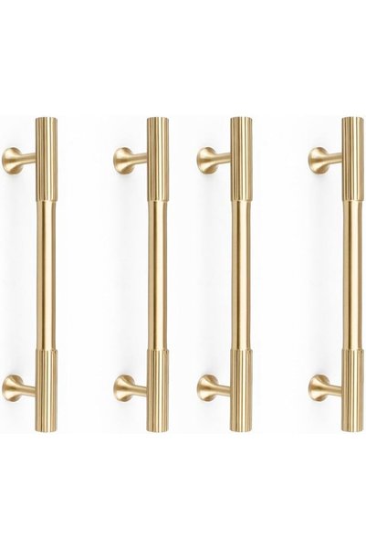 AZONEE 4Pcs Solid Brass Gold Cabinet Pulls, 5-Inch (128mm) Hole Centers, Brus...