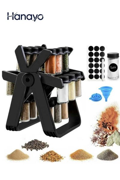 Generic Rotating Spice Rack Organizer with 18 Glass Spice Jars Revolving Spic...
