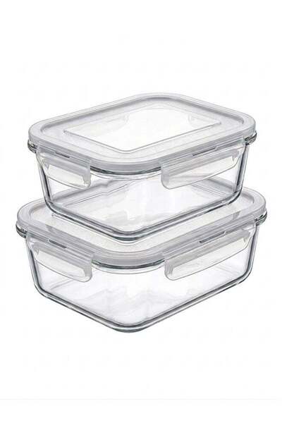 Generic Set of 2 - 1040ml High Borosilicate Glass Food Container with Airtigh...