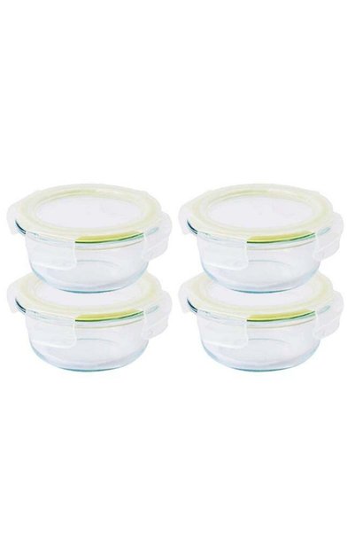 Generic LocknLock Fresh Oven-Safe Glass RoundFood Container Pack of 4 (215ml ...