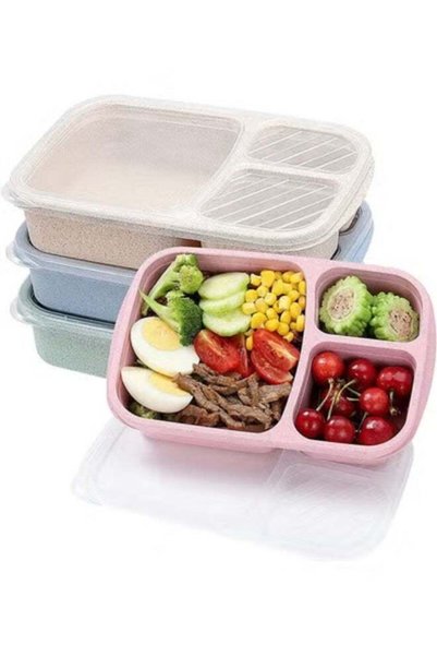 Generic 4 Pack Bento Lunch Box Set, 3 Compartment Food Storage Containers, Wh...