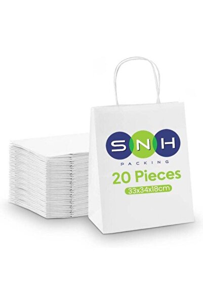 Generic 20 Pcs Kraft Paper Bag White Twisted Handle 33x34x18 cm Paper Party B...