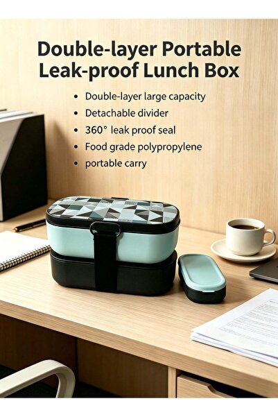 Generic Double-layer portable leak-proof lunch box, made of BPA-free food-gra...