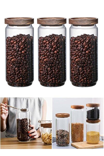 Generic 3PCS 1000ml Glass Storage Jars with Nature Wood Lids, Airtight Food S...