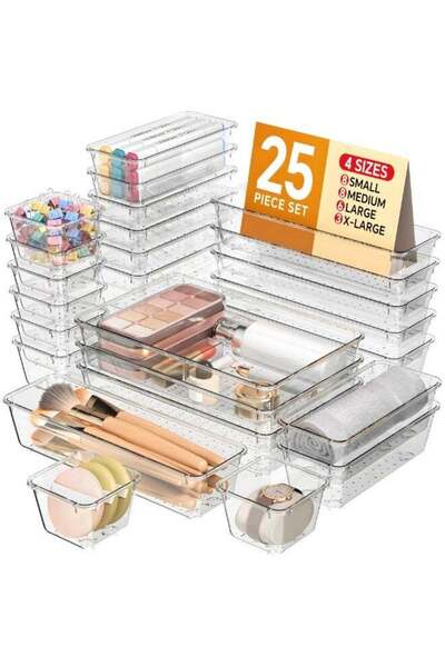 Generic LODROC 25 PCS Plastic Drawer Organizers Set, 4 Sizes Vanity Organizer...