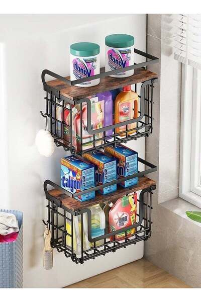 Generic Magnetic Fridge Organizer Rack, 2-Tier Kitchen Storage Shelf with Bas...