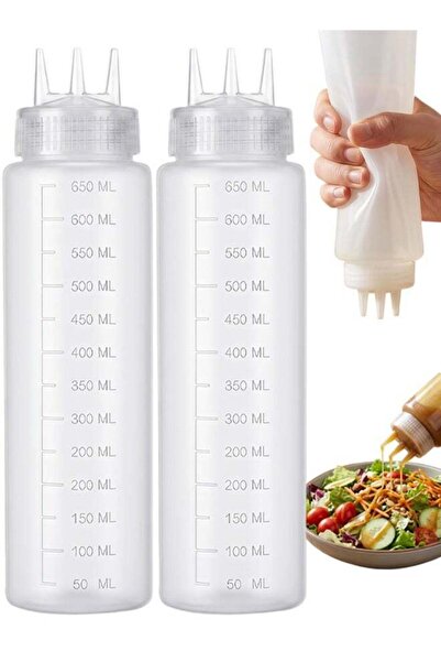 Generic 2PCS 650ml Food‑Grade PP Squeeze Bottles 3‑Hole Nozzles White For Sau...