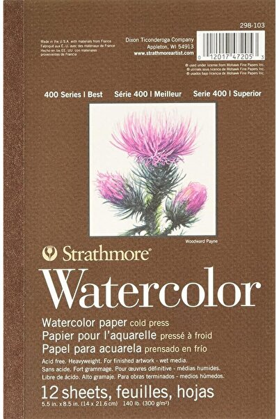 Strathmore (298-103 400 Series Watercolor Pad, 5.5"x8.5", 12 Sheets, White