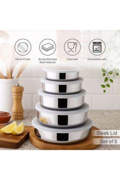 Generic Essentials 5-Piece Food Container With Lid -Chrome - 203CPD9900100