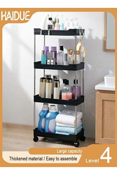 Generic 4 Level Kitchen Shelf Black Storage Shelf With Universal Wheel For Ea...