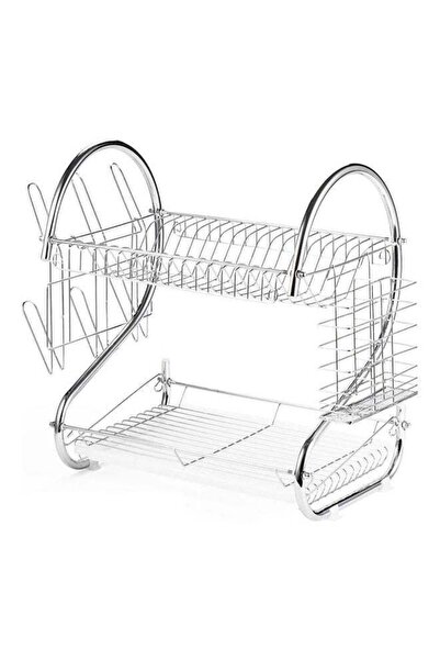 Generic 2-Tier Kitchen Dish Rack With Cup Holder And Knife Holder Silver 1.86kg