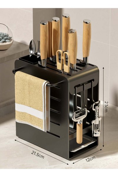 Generic Wall Mounted Knife Holder Black Kitchen Organizer with Drip Tray, No ...