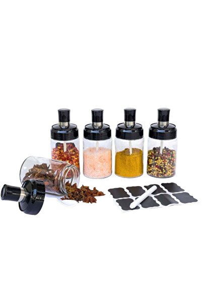 Generic Borosilicate Set of 4 Glass Spice Jars with spoon cover for spice org...