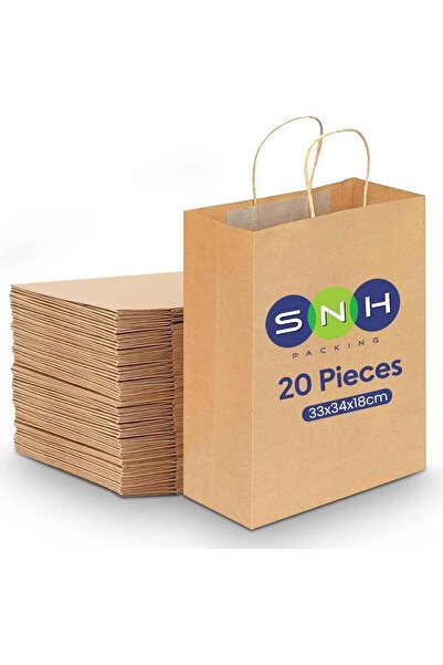 Generic 20 kraft paper bags – brown party gift bags with handles, 33x34x18 cm...