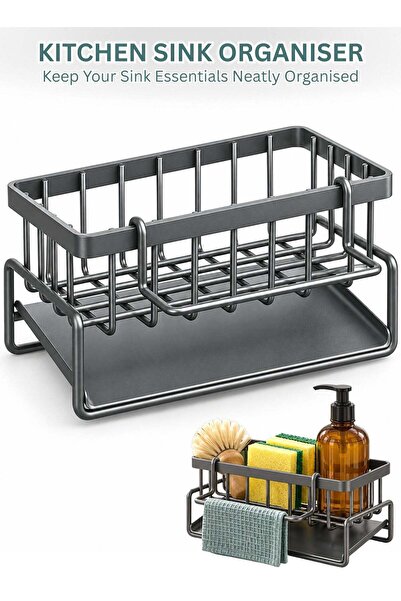 Generic Kitchen Sink Organiser, Carbon Steel Sponge Holder with Drainage Tray...