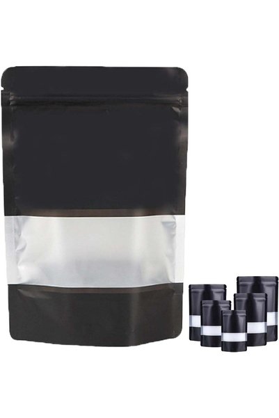 Generic 100 Pack Stand-Up Pouch Bags, Black Mylar Bags with Window, Smell-Pro...