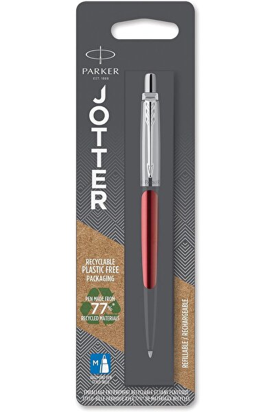 Parker قلم حبر جاف من جوتر مصنوع من الفولاذ المقاوم للصدأ، عبوة نفطة
