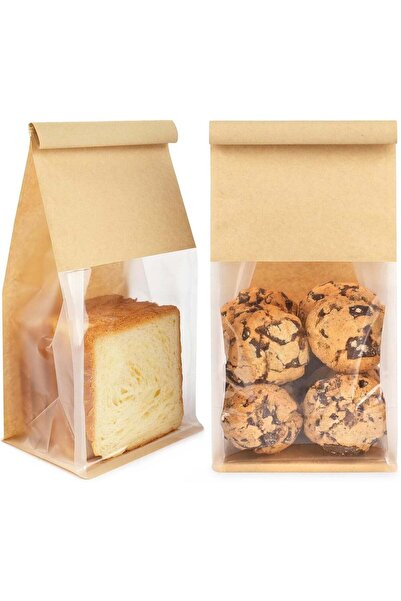 Generic Kraft Paper Bakery Bags with Clear Window, Tin Tie Tab Lock Resealabl...