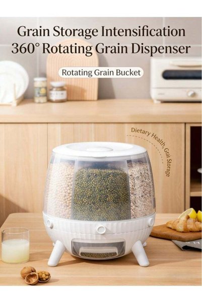 Generic 6Grids Rotating Rice Storage Container, Round Grain Storage Bucket Fo...