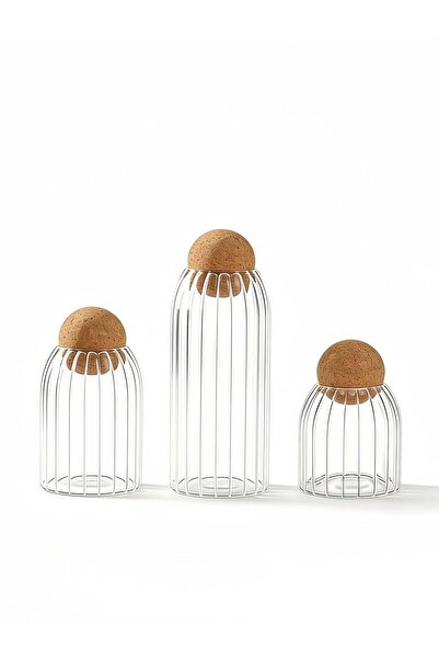 Generic Set of 3 Ribbed Glass Storage Jars with Cork Ball Lids - Airtight Cle...