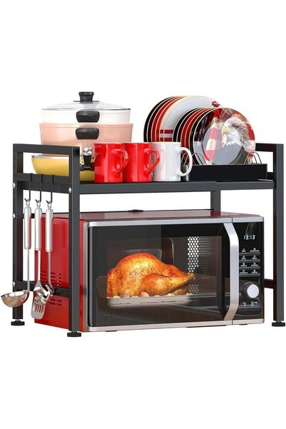 Generic Microwave Stand Microwave Rack with 6 Hook 1-Tier Expandable Microwav...