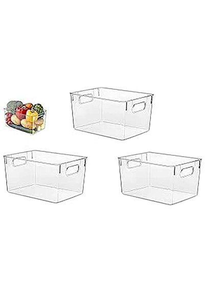 Generic 3 Pack Stackable Storage Box with Handles, Clear Pantry Organizer Bin...