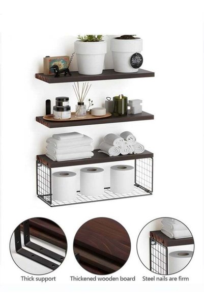 Generic 3PCS Floating Shelves with Storage Basket, Over Toilet Paper Holder S...