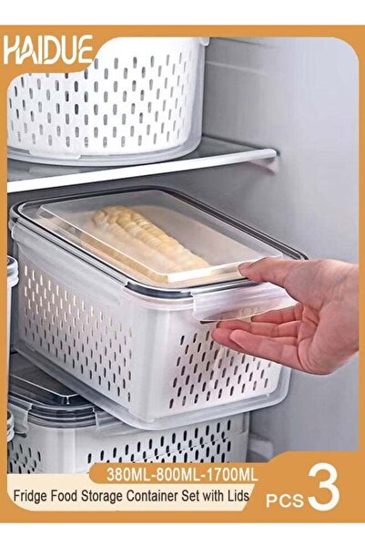 Generic 3PCS Fridge Food Storage Container Set with Lids（380ML-800ML-1700ML）,...