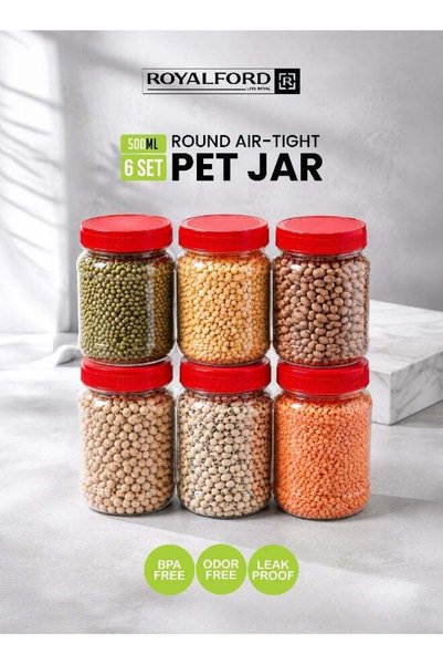 Generic Royalford Pack of 6 Airtight Round PET Jars (500 ml Each), Storage Co...