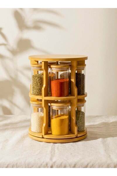 Generic Rotating Bamboo Tabletop Spice Rack with 10Pcs 270ML Glass Spice Jars...