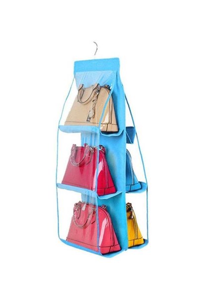 Generic 6 Pocket Transparent Hanging Handbag Organizer Blue/Clear 13.8 X 35.4...