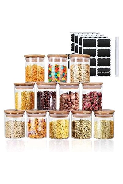 Generic MahMir Glass Jars Set 300ML, MahMir 12 pcs Set Glass Spice Jars with ...