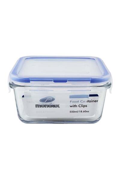 Generic 550ml Square Glass Food Storage Container With Blue Lid