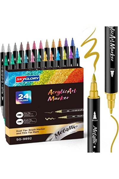 Generic 24-Color Metallic Acrylic Paint Markers Set, Dual Tip Glitter Acrylic...
