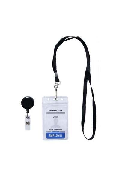 Generic ID Card Holder with Lanyard Waterproof Clear Plastic Vertical Name Ta...
