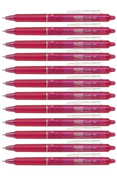 Generic 12-Piece Frixion Clicker Erasable Ball Pen 0.7mm Tip Pink Ink