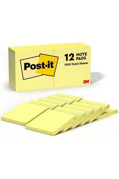 Generic Post-it Notes Canary Yellow 654, 3 x 3 in, 12 Pads/Pack, 1200 Total S...