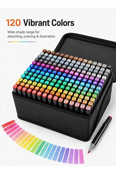 Generic 120 Colors Dual Tip Alcohol Art Marker Set, Twin Nib Sketch Drawing P...