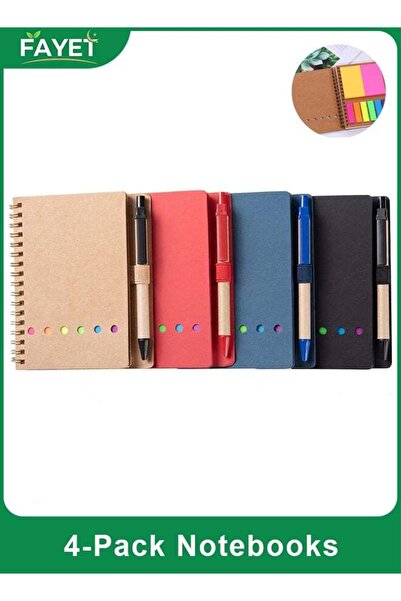 Generic 4-Pack Spiral Lined Notebooks with Kraft Cover, Pen Holder, Sticky No...