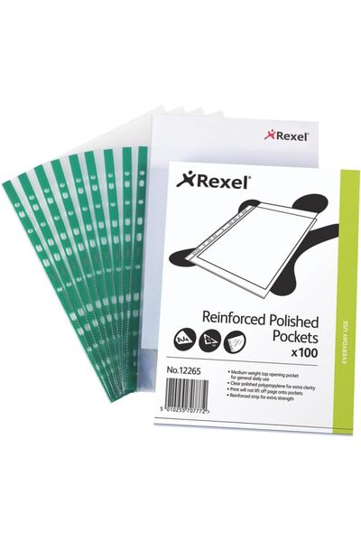 Generic Rexel CKP Pocket Reinforced Green Strip Top-opening A4 Glass Clear - ...