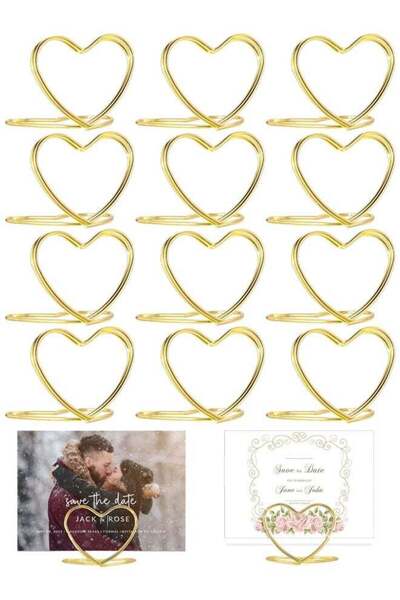 Generic 12 PCS Gold Table Number Place Card Holders, Small Heart Shape Card S...