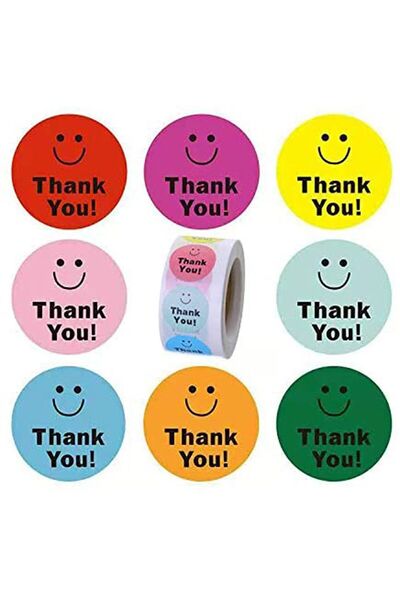Generic Stickers Round Thank You Paper Stickers - Smile Face Design, 1 inch 8...