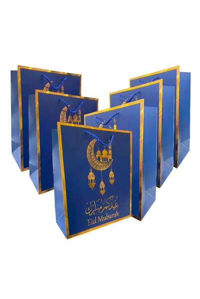 Generic 6 Piece Blue and Gold Eid Mubarak Gift Bags
